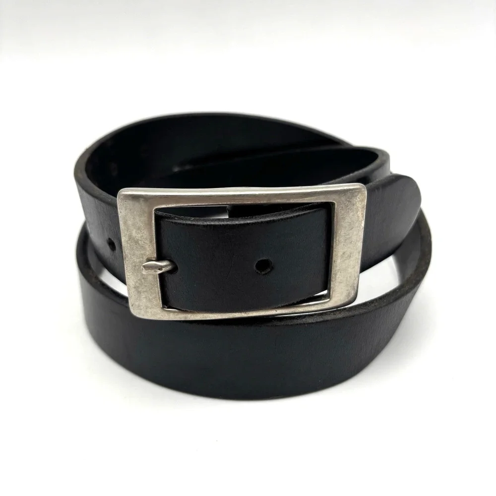 Vintage 90s J. Crew Black Genuine Leather Unisex Belt 26-32